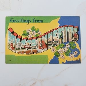 Vintage MASSACHUSETTS travel graphics postcard unused Very Good condition